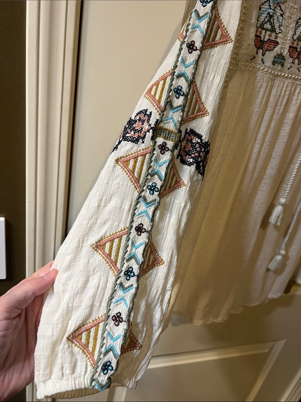 Lucky Brand Cream Boho Embroidered Peasant Tunic - Picture 5 of 11